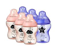 Tommee Tippee Biberons Catch Me Quick, 260 ml, Valve Anti-Colique, Tétine Souple, Lot de 6, Roses et Violets