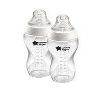 Tommee Tippee Biberons Closer to Nature, Tétine Imitant le Sein Maternel avec Valve Anti-Colique, 340 ml, Lot de 2, Transparent