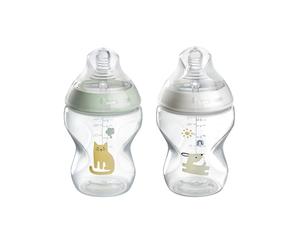 Tommee Tippee Biberons Natural Start, pour 0m+, lot de 2, 260ml Biberons, avec Tetine à Débit Lent pour une Prise en Bouche Naturelle, sans BPA, Vert et Blanc