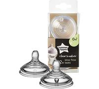 Tommee Tippee Closer to Nature Baby Bottle Teats, Breast-Like, Anti-Colic Valve, Soft Silicone, Slow-Flow, 0m+, Pack of 2