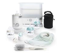 Tommee Tippee Closer to Nature Ensemble d'alimentation complet, stérilisateur à vapeur électrique avec sac isotherme, biberons pour nouveau-né et chauffe-biberon Easiwarm Blanc