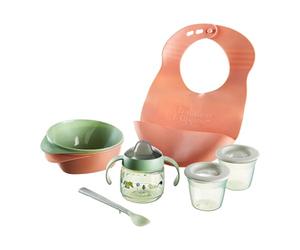 Tommee Tippee Kit de Sevrage First Tastes, À partir de 4 mois, Bols et cuillères pour bambin, Bavoir Roll 'n' Go, Tasse à bec de sevrage 100 % étanche et pots de conservation des aliments