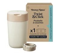 Tommee Tippee Poubelle à Couches Twist & Click, + 1 Recharge 10.5m, Blanc Crème