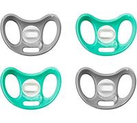 Tommee Tippee Sucette Avancée pour les Peaux Sensibles, Collerette Unique Minimisant le Contact Cutané, Forme Symétrique, 0-6 Mois, Lot de 4