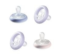 Tommee Tippee sucette de nuit en forme de sein maternel, lot de 4 sucettes pour 0-6 mois avec technologie phosphorescente