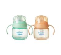 Tommee Tippee tasse à bec de transition, 150ml, anti-fuite pour nourrissons à partir de 4 mois, dotée d’un bec à sensation naturelle, résistant aux mordillements, Vert et Orange, x 2