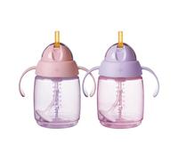 Tommee Tippee tasse à paille d’apprentissage 240ml Tasse de transition pour nourrissons à partir de 6 mois dotée d’une paille lestée en silicone et de poignées faciles à saisir, Rose et Violet, x2