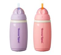 Tommee Tippee tasse Active Straw isotherme, 266 ml, Gourde anti-fuite pour nourrissons à partir de 12 mois, le couvercle articulé permet de garder la paille propre, Rose et Violet, lot de 2
