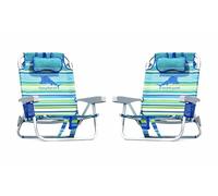 Tommy Bahama Lot de 2 chaises de Plage à 5 Positions, Pochette Cargo Isotherme à Fermeture éclair, Porte-gobelets et téléphone Portable, Barre de Serviette, Oreiller pour Plus de Confort, capacité de