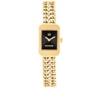 Tommy Hilfiger 1782842 - Montre femme en acier inoxydable doré, cadran noir rectangulaire, bracelet type chaîne, design élégant et moderne