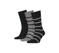 Tommy Hilfiger 3-pack Mouline Rayé Ribbed Bottes Homme Chaussettes Coffret Cadeau, Combo Noir M-L
