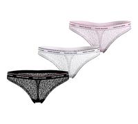 Tommy Hilfiger 3 Pack Thong Lace (Ext Sizes) UW0UW04896 Strings, Noir (Black/White/Light Pink), S Femme