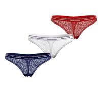Tommy Hilfiger 3 Pack Thong Lace (Ext Sizes) UW0UW04896 Strings, Multicolore (Desert Sky/White/Primary Red), S Femme