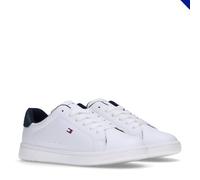 Tommy Hilfiger Baskets à Lacets Basses en Faux Cuir, Jack, Blanc/Bleu, 36