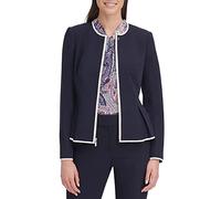Tommy Hilfiger Blazer péplum sans col zippé Avant pour Femme, peplumn, Minuit/Ivoire, 42
