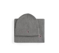 Tommy Hilfiger Coffret Cadeau Homme Flag Écharpe et Bonnet, Gris (Mid Grey Heather), Taille Unique