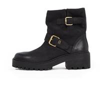 Tommy Hilfiger Bottes Mid Boot Femme Biker Double Buckle en Cuir, Noir (Black), 36
