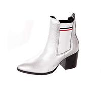 Tommy Hilfiger Bottines Chelsea Shiny Mid Heel pour femme, argenté, 40 EU