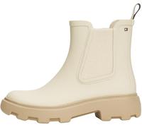 Tommy Hilfiger Bottines de Pluie Femme Rubber Rainboot à Talon Carré, Ivoire (Newsprint), 38