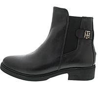 Tommy Hilfiger Bottines Femme TH Leather Flat Boot en Cuir, Noir (Black), 37 EU