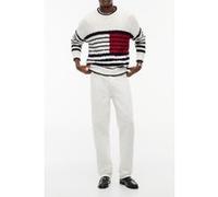 Tommy Hilfiger Breton Flag Cable Sweater Ivory/desert Sky/red Taille: S | Pulls Outlet | Homme | Blanche