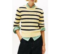 Tommy Hilfiger Cable Knit Crew Neck Jumper Zesty Yellow/dark Navy Taille: L | Pulls Outlet | Femme | Bleu