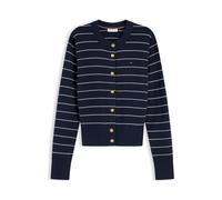 TOMMY HILFIGER Cardigan 'Logo Gold-tone Button' bleu marine / blanc, Taille L