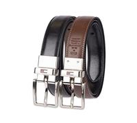 Tommy Hilfiger Ceinture réversible 2 en 1 pour grand garçon, Noir/logo cognac, Large (30-32)