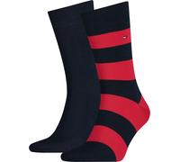 TOMMY HILFIGER Chaussettes Hommes, Lot de 2 - Rugby Sock, bas, rayures, uni/rayé Rouge 39-42