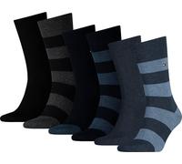 TOMMY HILFIGER Chaussettes pour homme, lot de 6 - Rugby Sock, bas, rayures, uni/rayé noir/bleu foncé/bleu denim 43-46