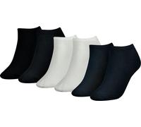 TOMMY HILFIGER Chaussettes Sneaker Femme, Lot de 6 - TH, Coton, Uni Noir/Blanc/Bleu foncé 35-38