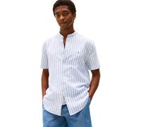Tommy Hilfiger Chemise Homme Linen Blend Mao avec Col Officier, Multicolore (Breezy Blue/White), XXL