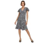 Tommy Hilfiger Chiffon Flutter Sleeve V-Neck Knee Length Dress Robe, Sky Captain/Ivoire, 38 Femme
