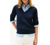 Tommy Hilfiger Co Cable Fine Gg V-neck Dark Blue Taille: M | Pulls Outlet | Femme | Bleu