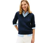 Tommy Hilfiger Co Cable Fine GG V-NK Ls SWT Ww0Ww44987 Pull-Over, Blue (Dark Night Navy), L Femme