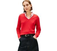 Tommy Hilfiger CO Cable Fine GG V-NK LS SWT WW0WW44987 Pull pour Femme, Rouge (Rouge Primaire/Pointe Calico), XL, Rouge (Rouge Primaire/Calico), XL
