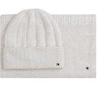 Tommy Hilfiger Coffret Cadeau Femme Flag Fluffy Écharpe et Bonnet, Beige (Grey Whisper), Taille Unique
