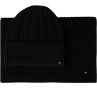 Tommy Hilfiger Coffret Cadeau Femme Flag Fluffy Écharpe et Bonnet, Noir (Black), Taille Unique