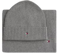 Tommy Hilfiger Coffret Cadeau Homme Flag Écharpe et Bonnet, Gris (Mid Grey Heather), Taille Unique