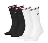Tommy Hilfiger Crew Chaussettes, Blanc/Noir, 39/42 (Lot de 4) Unisexe