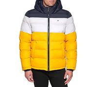 Tommy Hilfiger Down Alternative Hooded Puffer Jacket (Standard and Big & Tall) Manteau Duvet, Bleu Nuit/Glace/Jaune, XL Homme