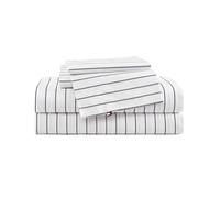 Tommy Hilfiger - Draps de lit pour Grand lit, literie en Percale de Coton Gracieux et Frais avec taies d'oreiller Assorties, Ensemble de lit léger, certifié Oeko-Tex (Rayures Bleues)