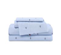 Tommy Hilfiger® - Draps de lit pour lit Double, Parure de lit en Percale de Coton Gracieux et Frais avec taies d'oreiller Assorties, Ensemble de lit léger, certifié Oeko-Tex (Ancre et Drapeau Bleu
