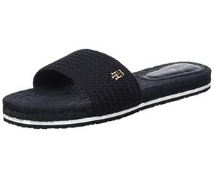 Tommy Hilfiger Espadrilles Femme TH Textured Flat Sandal Chaussures En Toile, Noir (Black), 36 EU