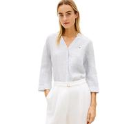 Tommy Hilfiger Ess Linen Collarless Shirt Ww0ww48926 Chemise L/S, Beige (Chalk STP Ecru Blue Orbit), XS Femme