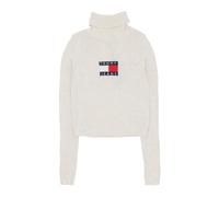 Tommy Hilfiger, Femme, Pulls, Blanc, Taille: 38 FR Melange Turtleneck Flag Sweater