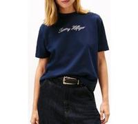 Tommy Hilfiger Gold-tone Button Logo Embroidery Relaxed T-shirt Navy Taille: M | Chemises Outlet | Femme | Bleu