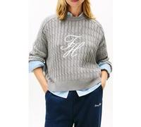 Tommy Hilfiger Logo Embroidery Relaxed Cable Knit Jumper Med Heather Grey Taille: S | Pulls Outlet | Femme | Gris