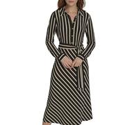 Tommy Hilfiger Long Sleeve Collared Self Tie Midi Shirtdress Robe décontractée, Noir/Sable, 42 Femmes