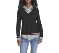 Tommy Hilfiger Long Sleeve Sweater Button Up Collared Shirt Pull, Noir, Multicolore, M Femme